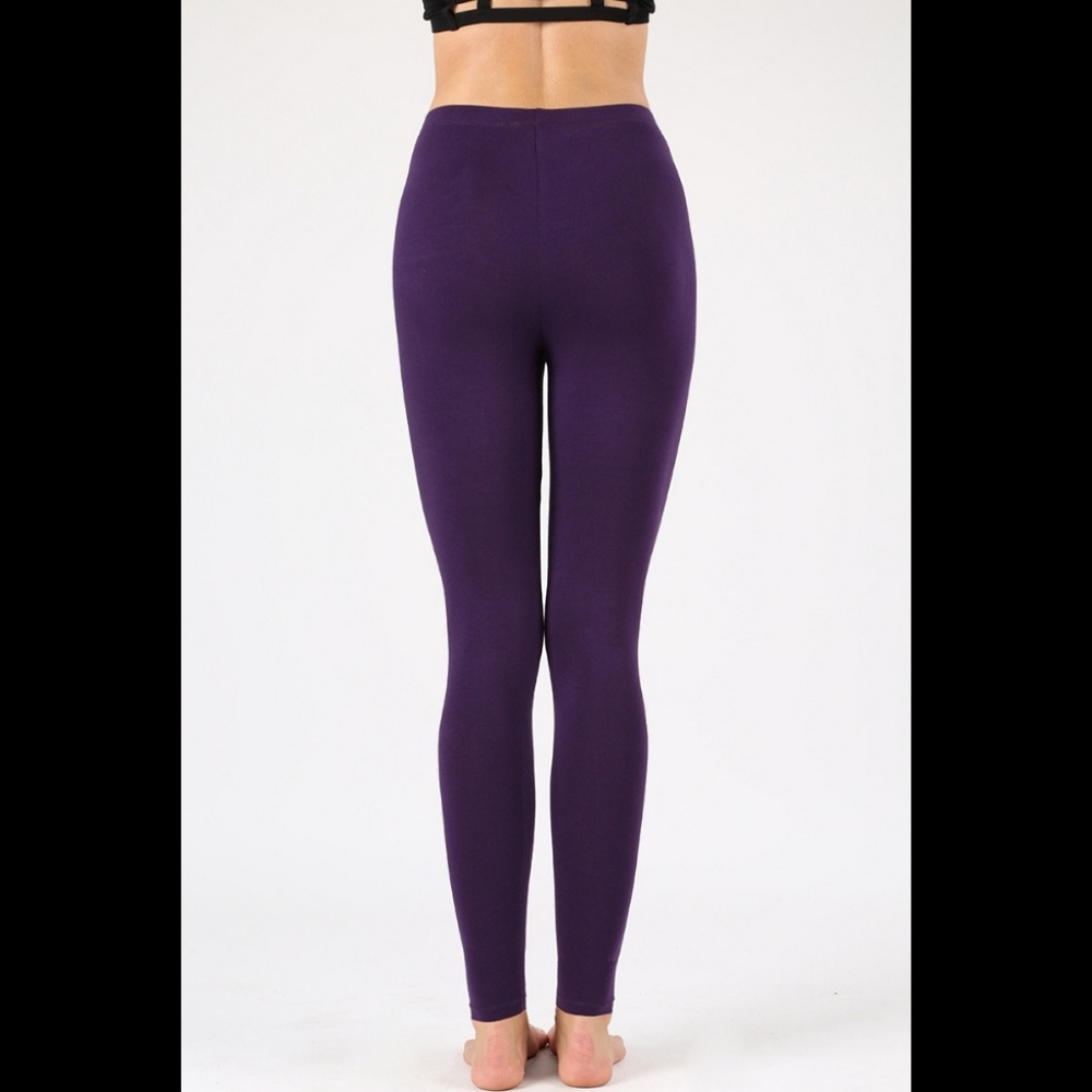 Women's Plain Leggings Cotton Full Length NAVY - Picture 3 of 4